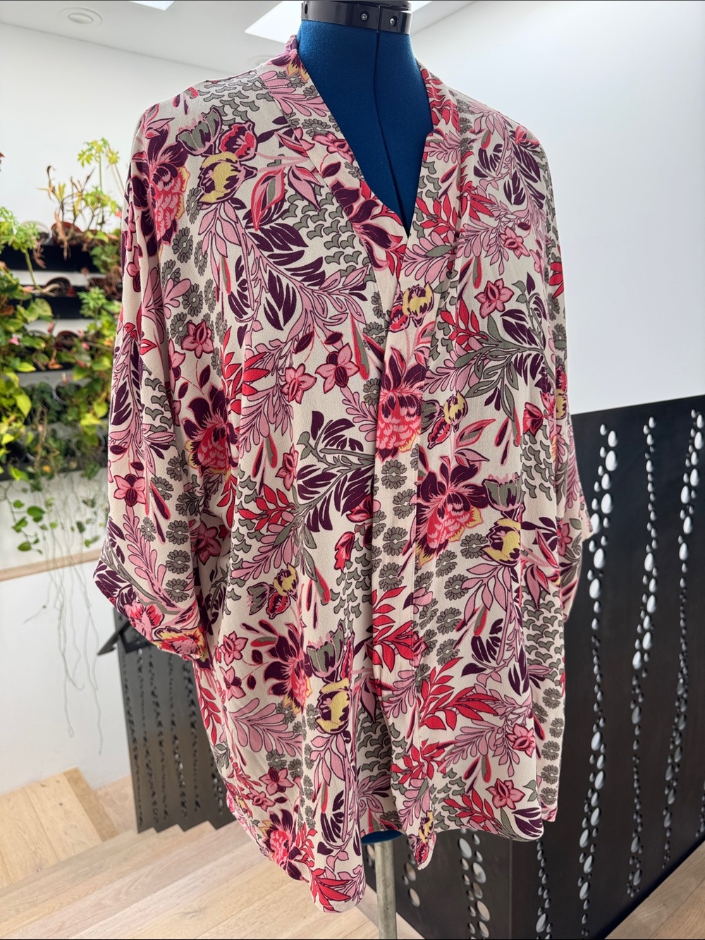 Knox Rose Pink Multi Floral Open-Front Kimono Blouse XL/XXL